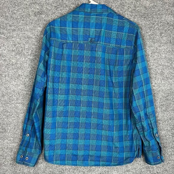 PrAna Men's Button Down Long Sleeve Organic Cotton Blend Blue Shirt Sz‎ M - Picture 2 of 9